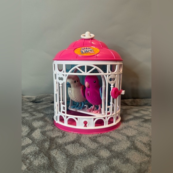 2- Little Live Pets BIRD  4” Electronic Toy by Moose Toys w/ Cage Pink & White - Picture 1 of 17